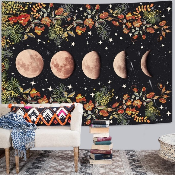 Floral Moon Phases Aesthetic Wall Hanging Tapestry - Picture 4 of 5
